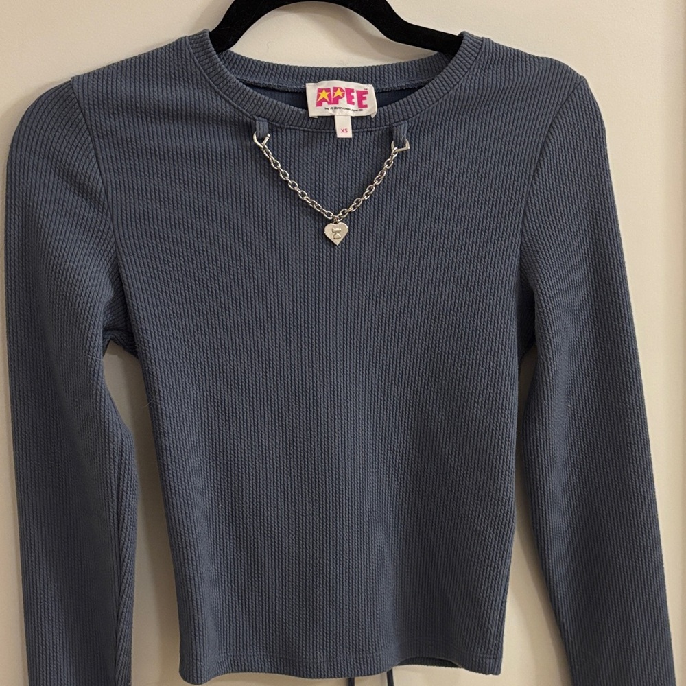 APEE by A Bathing Ape Blue Gray Ribbed Top with Chain Detail